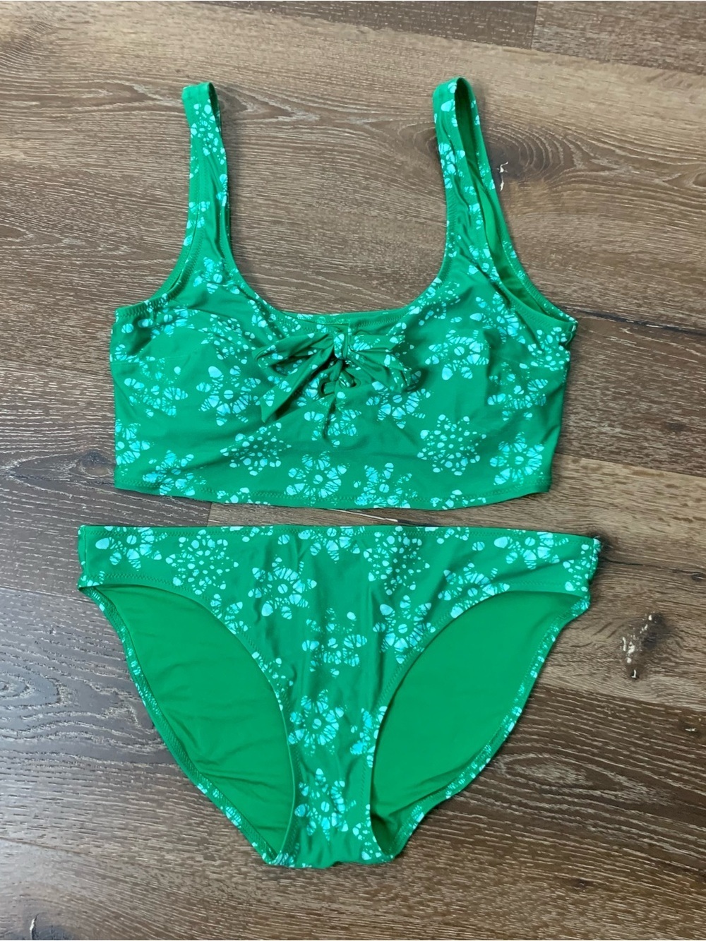 Aerie womens green printed scoop bikini set swimsuit L